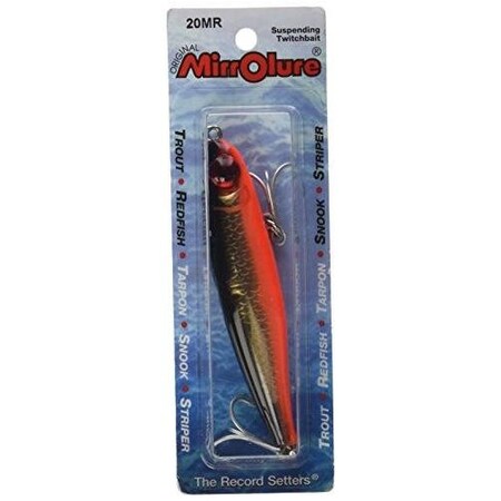 Mirrolure Catch 2000 Suspending Twitchbait, 3 12, 12 Oz, Black BackFluorescent Orange BellyGold Scale 20MR-808